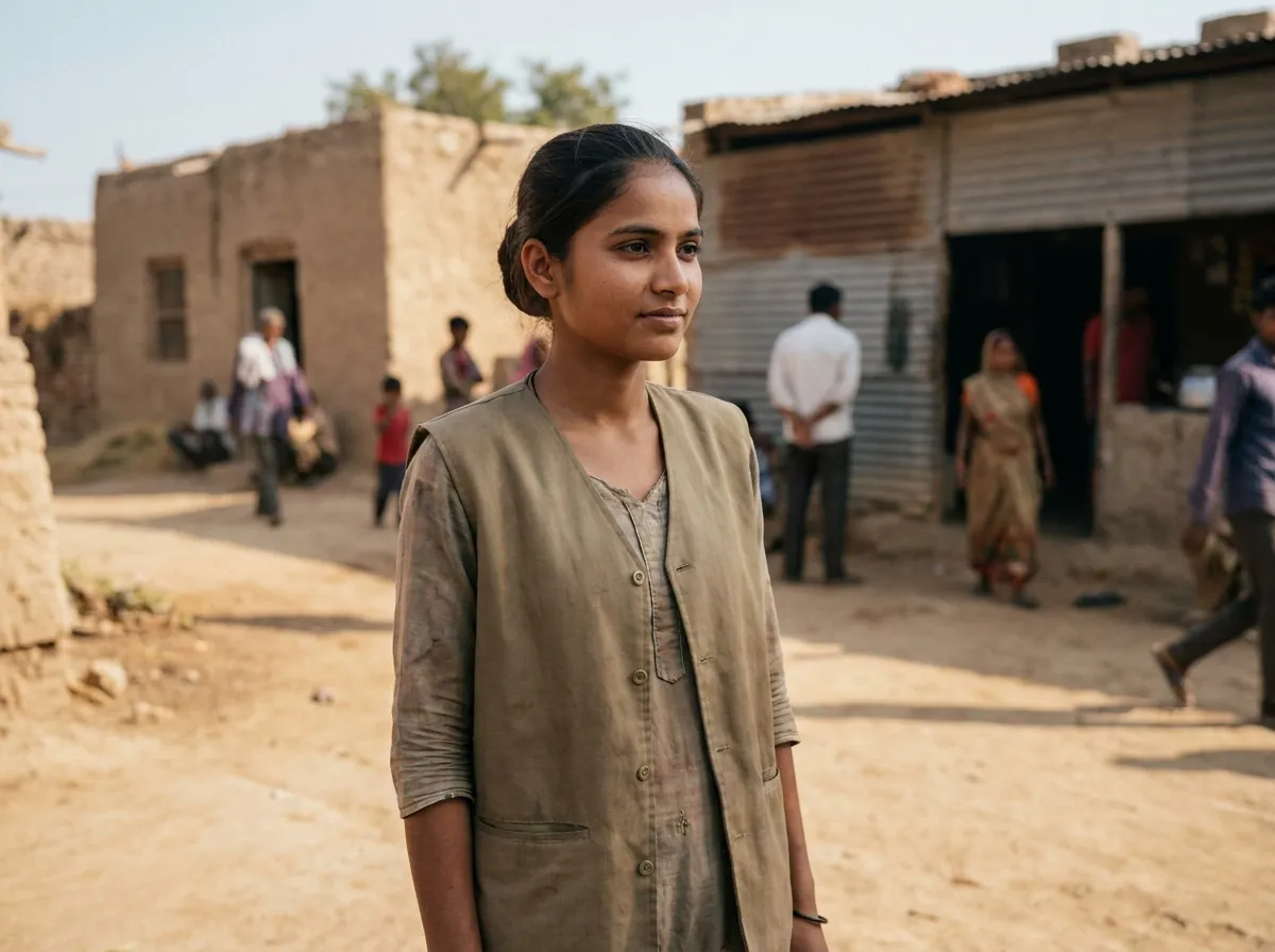 A young woman volunteer in a village